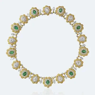 Колье Fiori от Buccellati: белое и желтое золото, бриллианты и изумруды