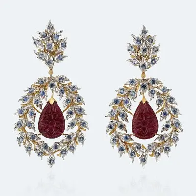 Серьги Teodolinda от Buccellati с сапфирами и рубинами в белом золоте